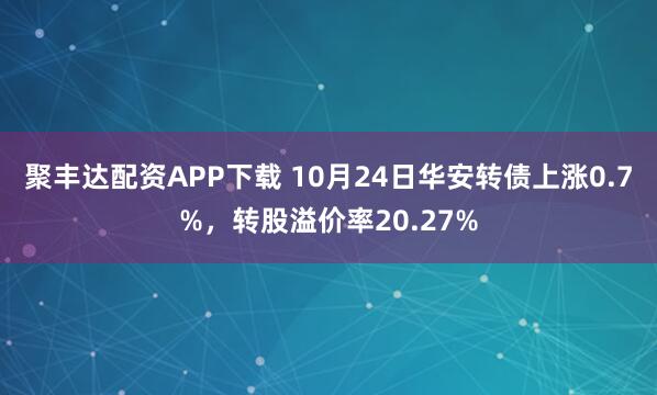 聚丰达配资APP下载 10月24日华安转债上涨0.7%,转股溢价率20.27%