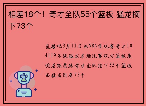 相差18个！奇才全队55个篮板 猛龙摘下73个